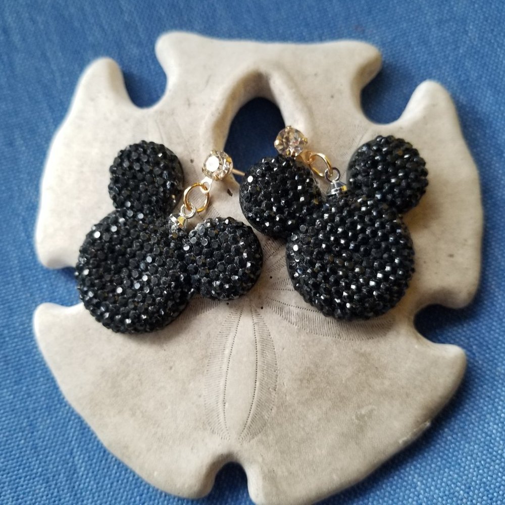 🐭Mickey Mouse Head Black Sparkly Druzy Resin - NWOT🐭